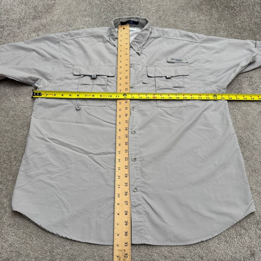 Columbia PFG Bahama Omni Shade Short Sleeve Fishing Shirt Mens L Grey Nylon Top - Picture 11 of 14